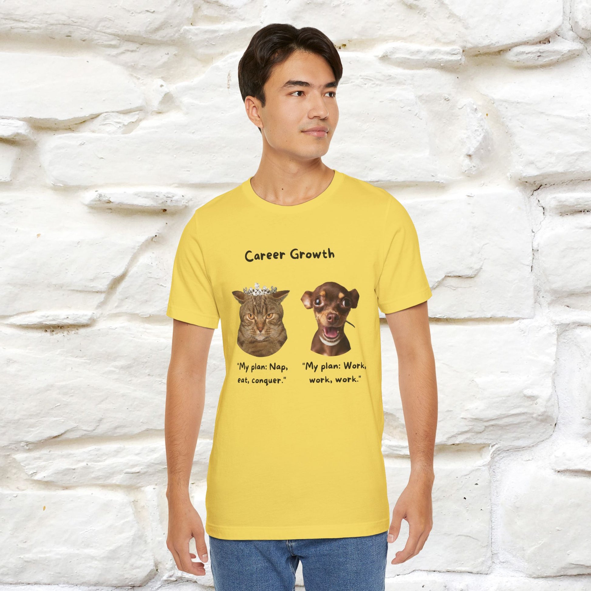 "Career Growth: Cat vs. Dog" | Cat T-Shirt | Nunu&Miao Studio - Nunu&Miao Studio