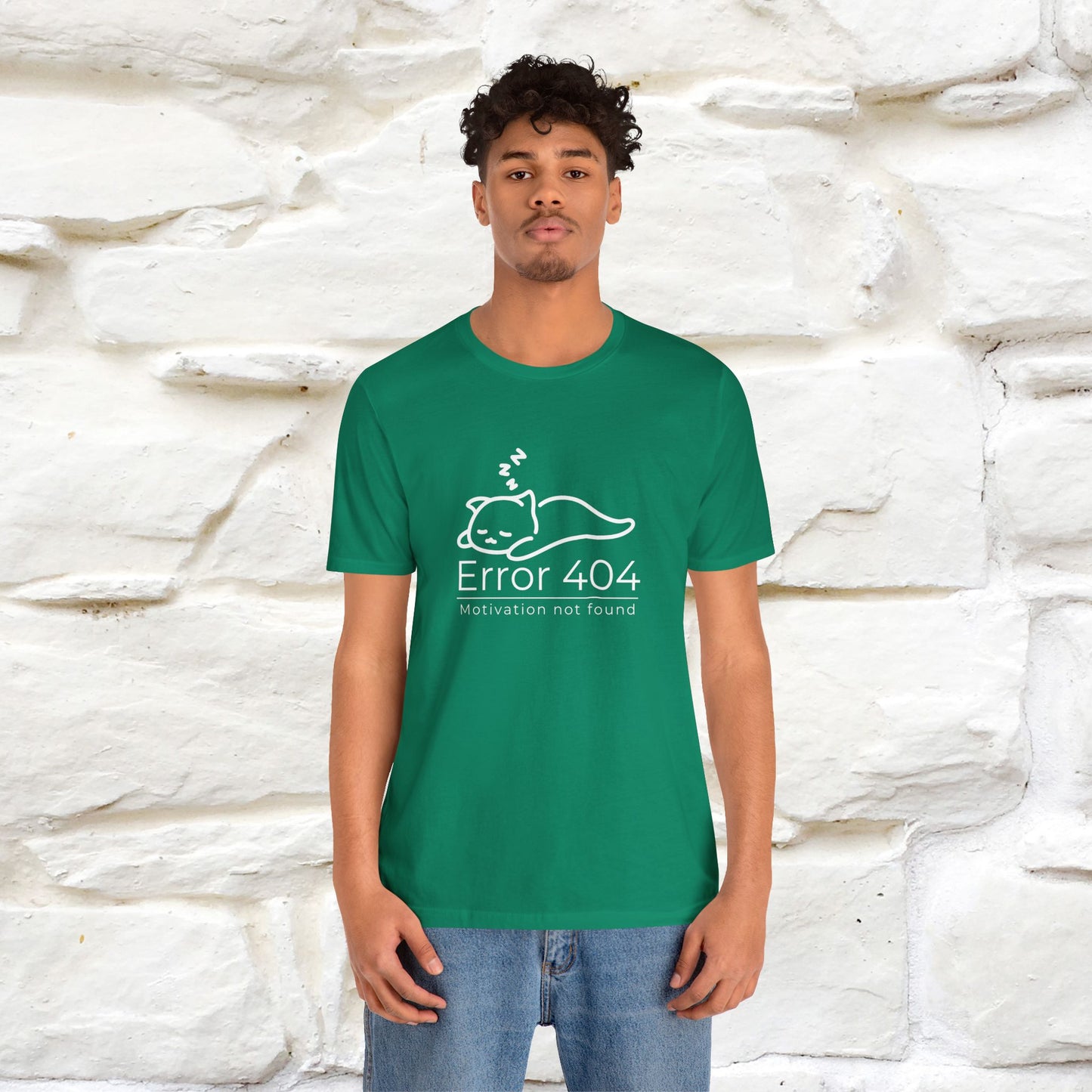 ''Error 404 Motivation Not Found'' Cat T-Shirt Front and Back Design | Nunu&Miao Studio - Nunu&Miao Studio