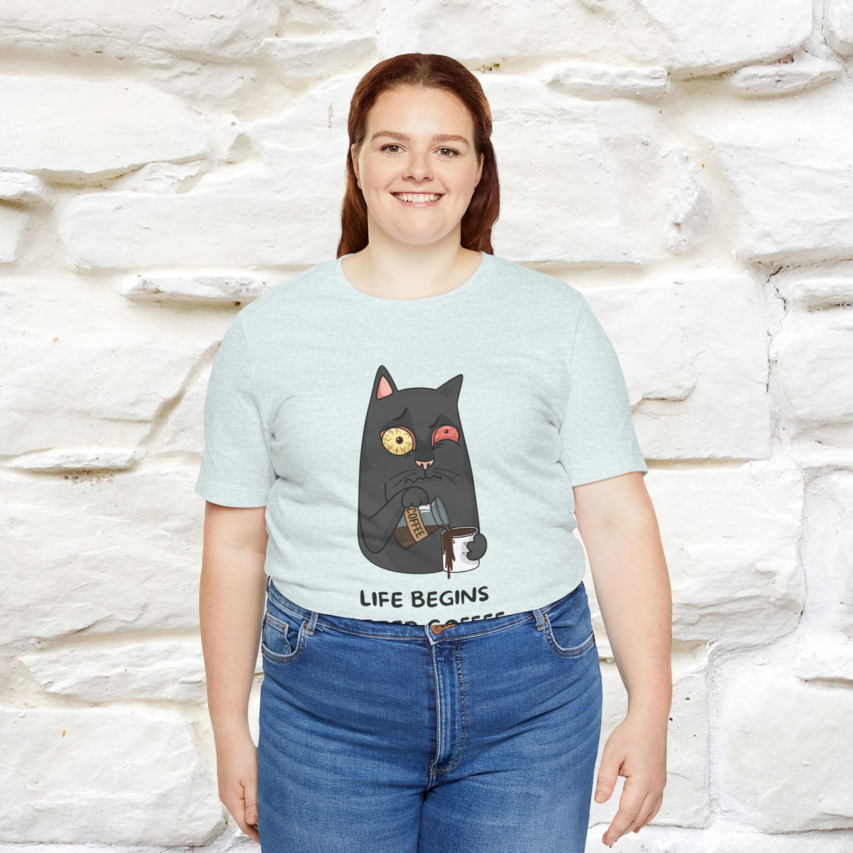''Life Begings After Coffe''  Cat T-shirt for Men and Women  100% Cotton*
