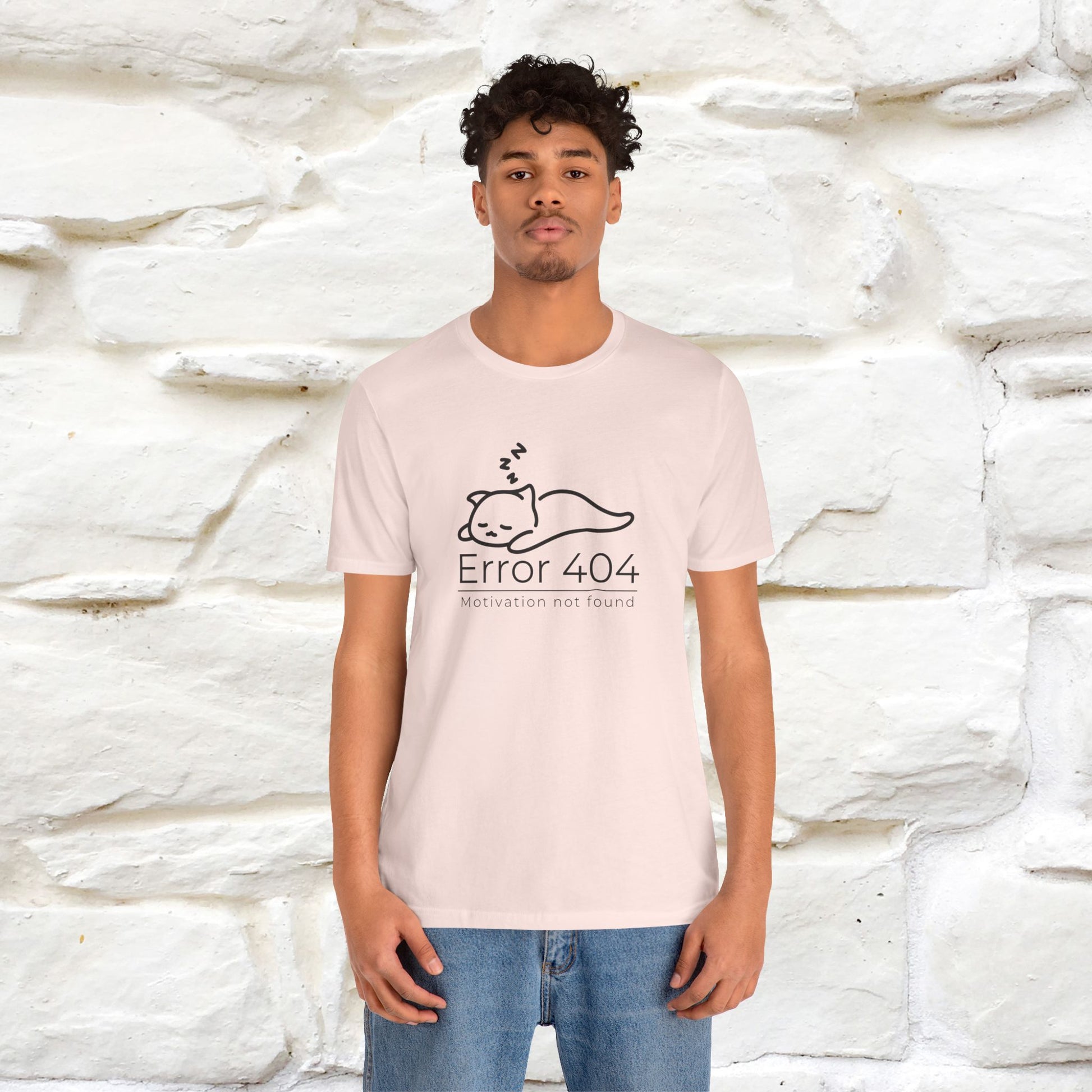 ''Error 404 Motivation Not Found'' Cat T-Shirt Front and Back Design | Nunu&Miao Studio - Nunu&Miao Studio