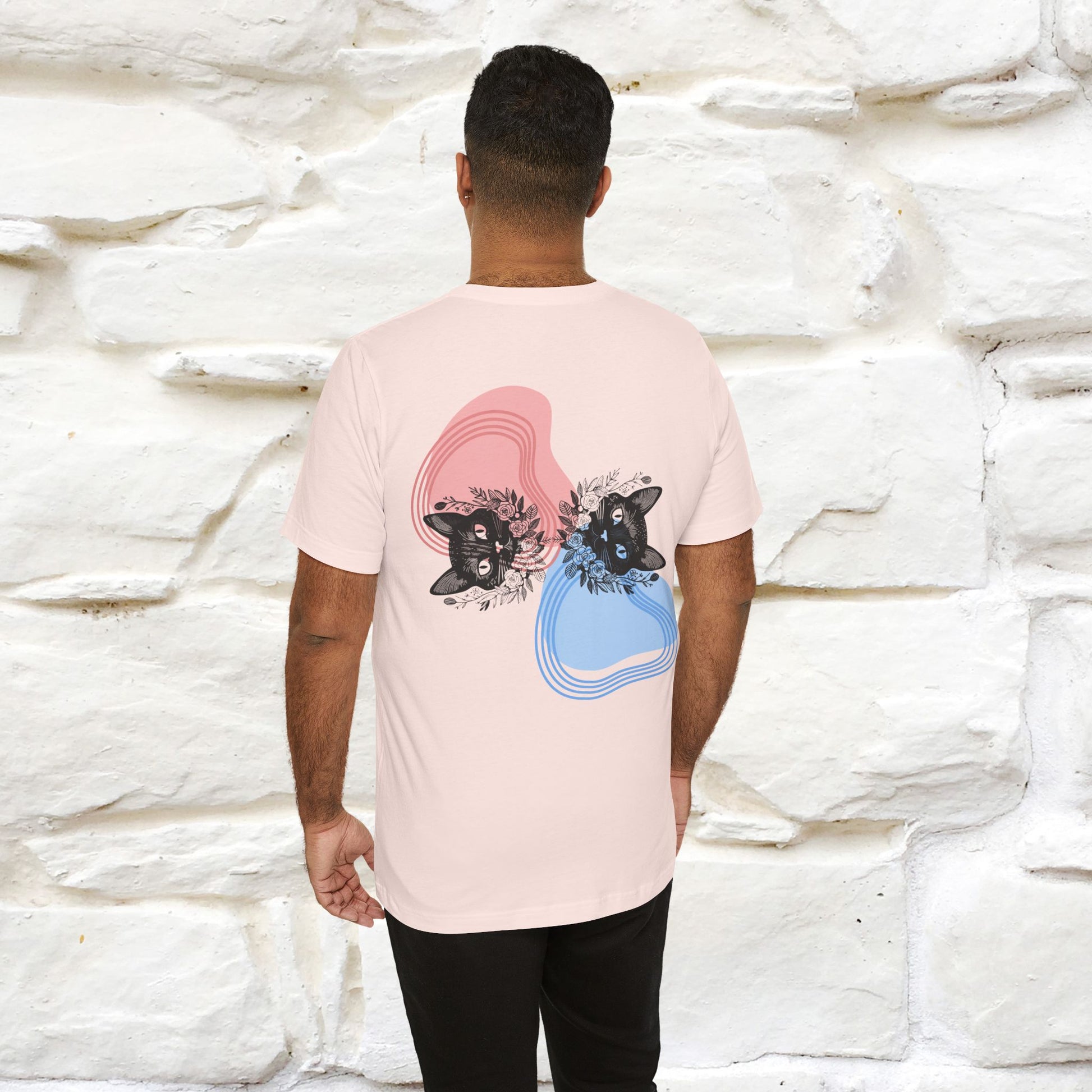 ''Pink and Blu'' Cat T-Shirt Front and Back Design | Nunu&Miao Studio - Nunu&Miao Studio