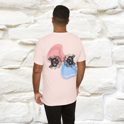 ''Pink and Blu'' Cat T-Shirt Front and Back Design | Nunu&Miao Studio - Nunu&Miao Studio