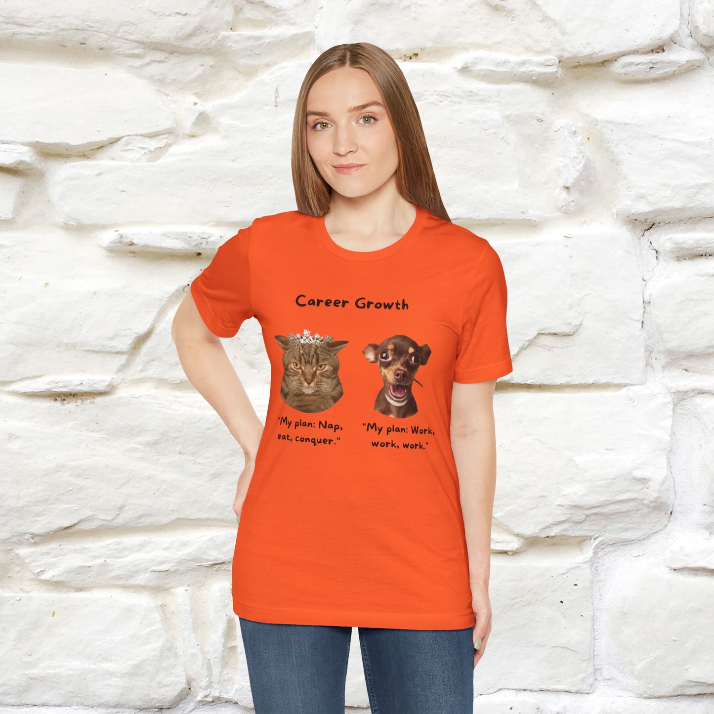 "Career Growth: Cat vs. Dog" | Cat T-Shirt | Nunu&Miao Studio - Nunu&Miao Studio