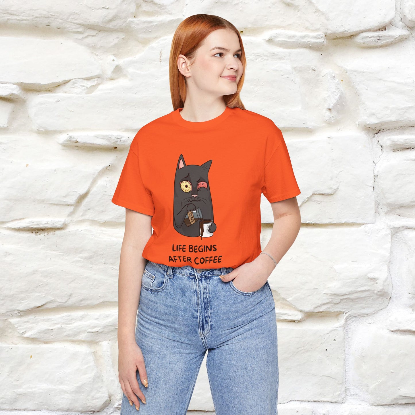 ''Life Begings After Coffe''  Cat T-shirt for Men and Women  100% Cotton* - Nunu&Miao Studio