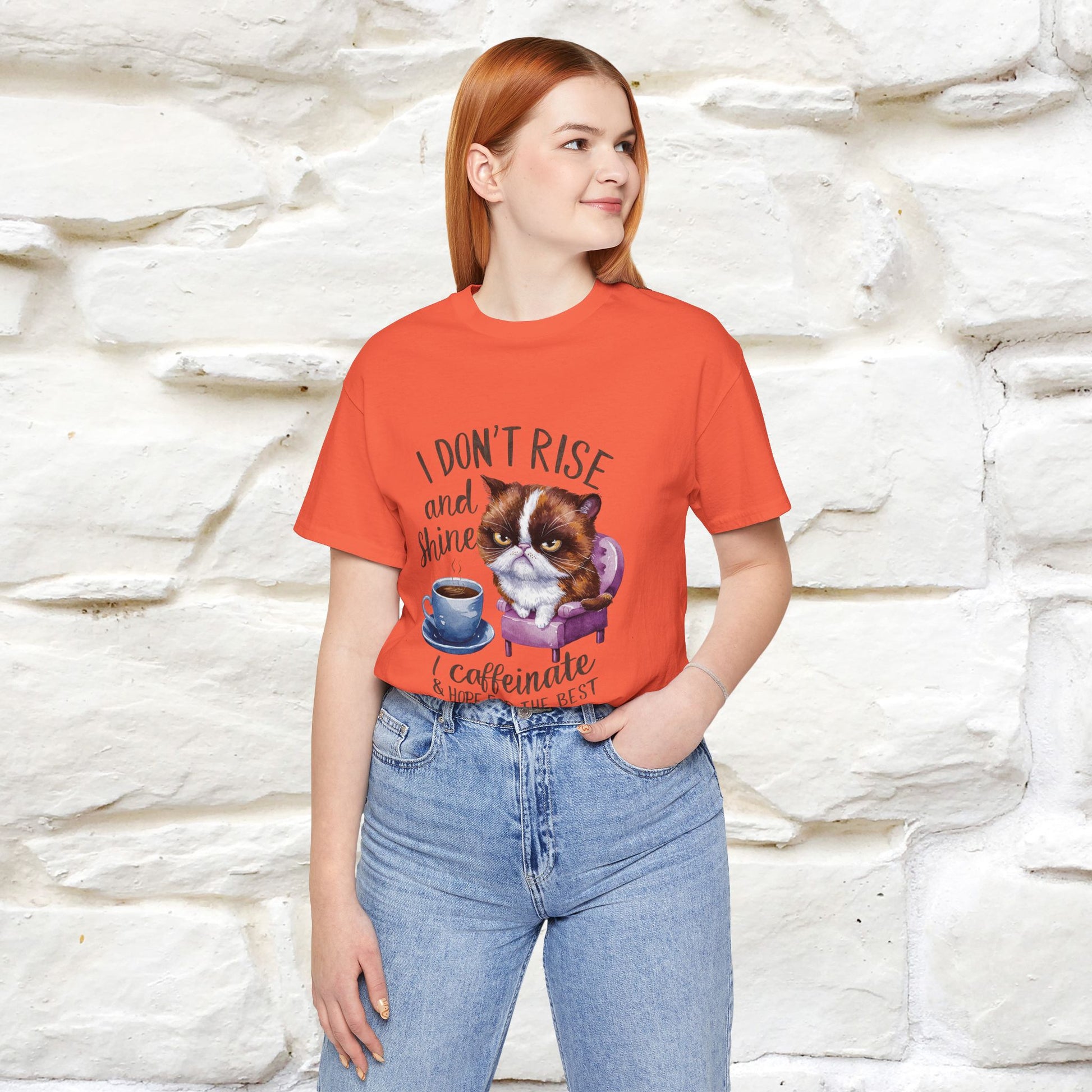 I Don’t Rise and Shine, I Caffeinate ....| Funny Cat T-Shirt| Nunu&Miao Studio - Nunu&Miao Studio