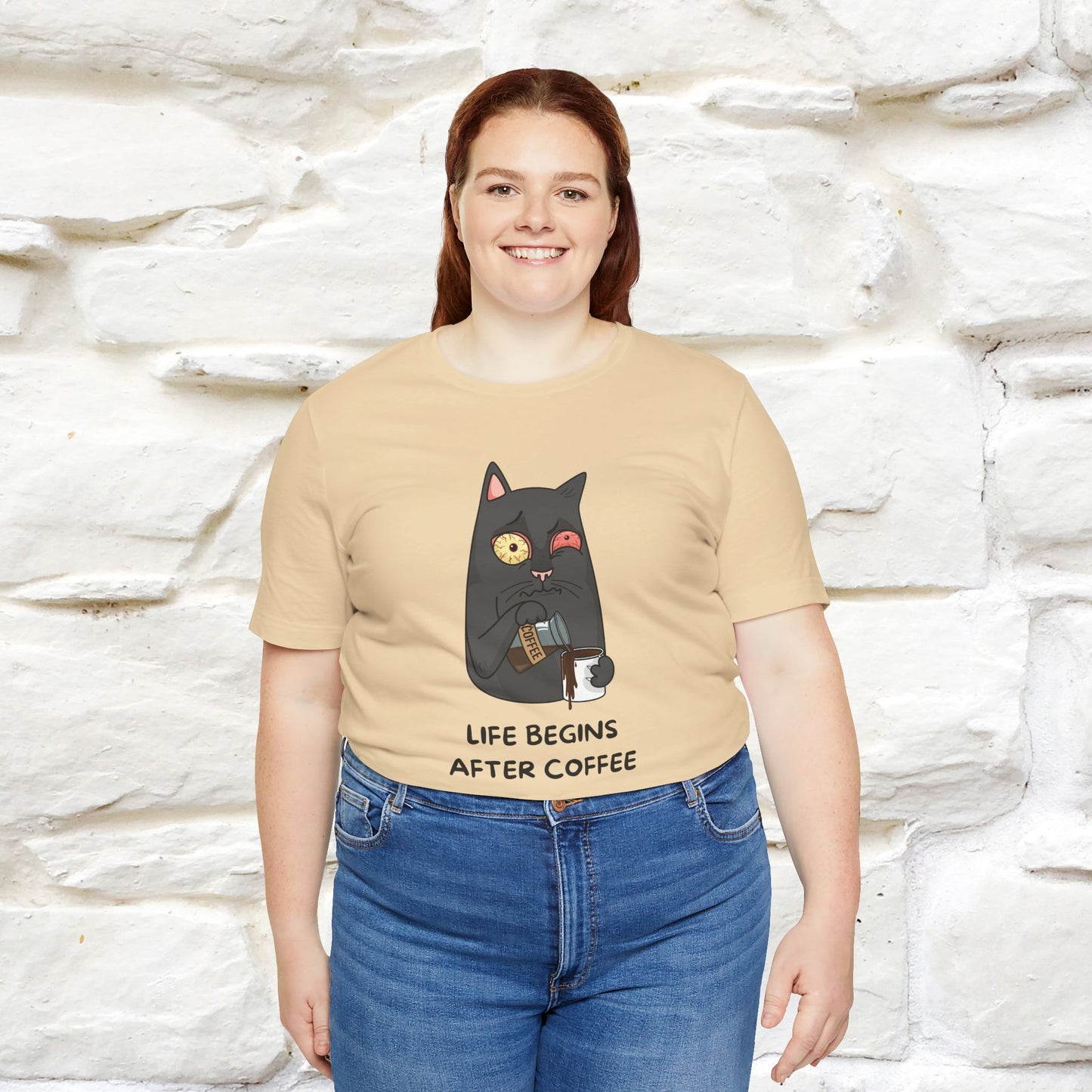 ''Life Begings After Coffe''  Cat T-shirt for Men and Women  100% Cotton* - Nunu&Miao Studio