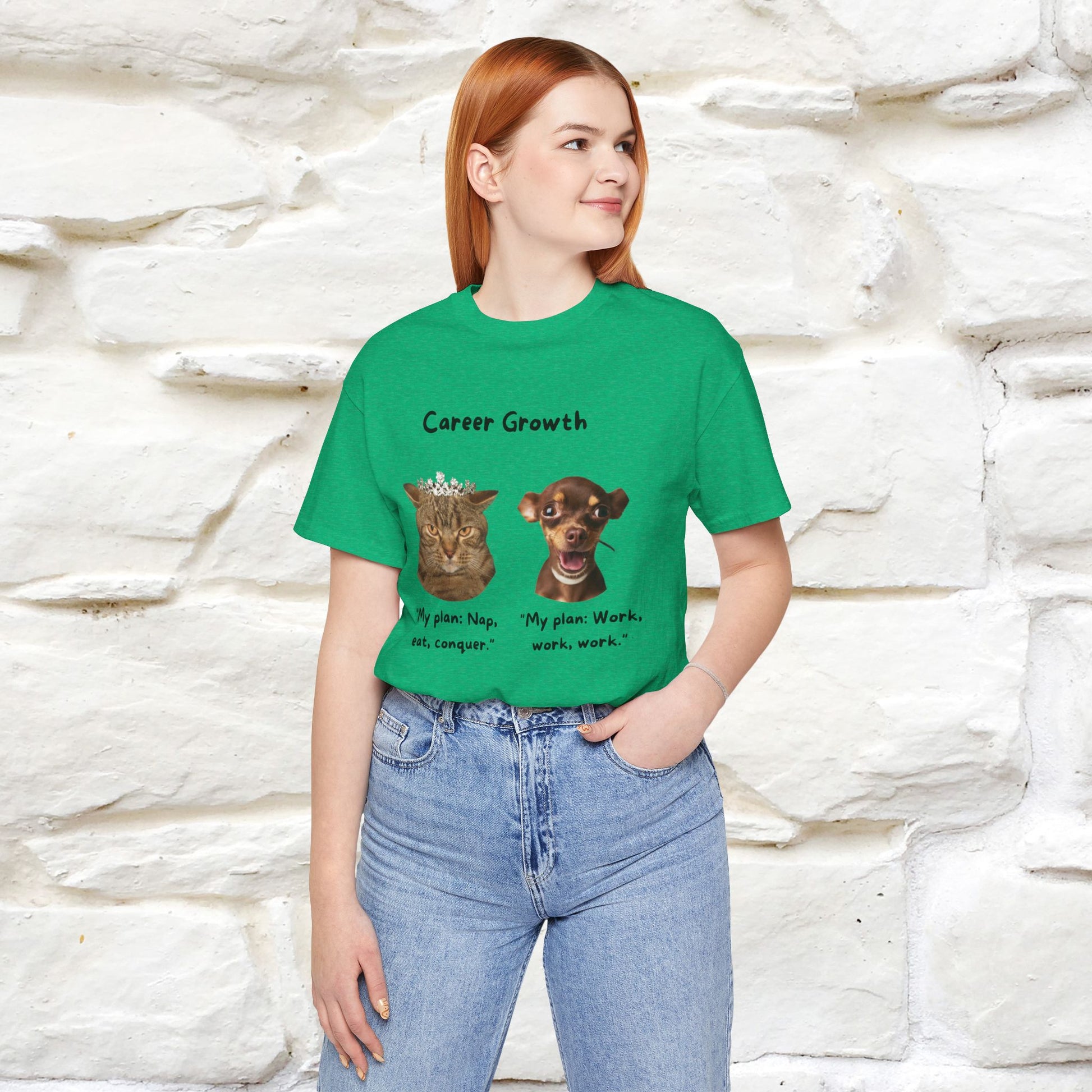 "Career Growth: Cat vs. Dog" | Cat T-Shirt | Nunu&Miao Studio - Nunu&Miao Studio