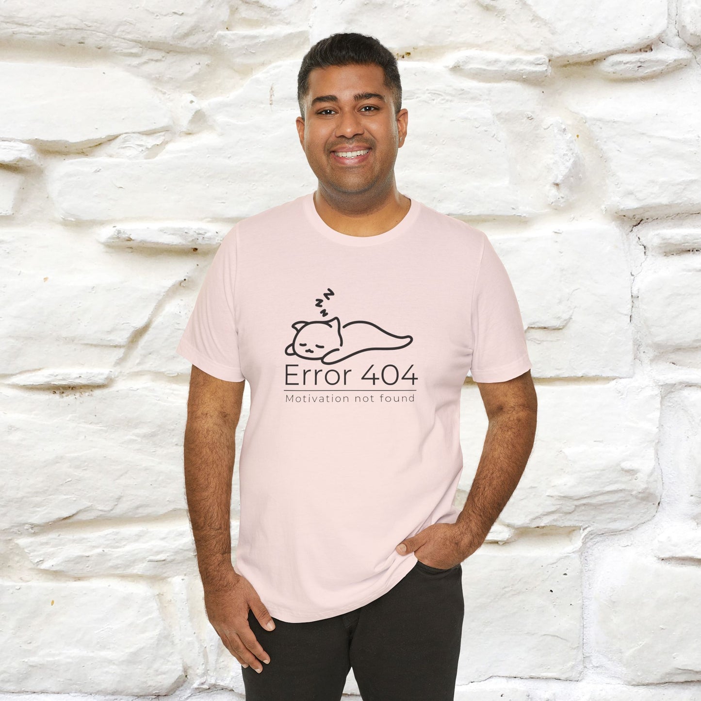 ''Error 404 Motivation Not Found'' Cat T-Shirt Front and Back Design | Nunu&Miao Studio - Nunu&Miao Studio