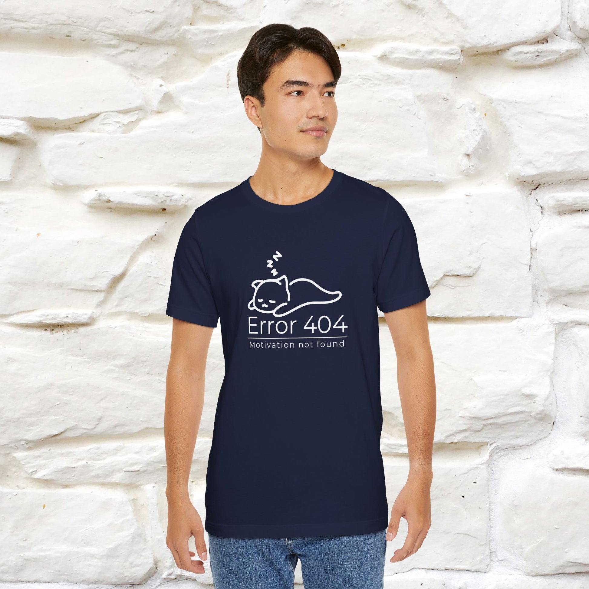 ''Error 404 Motivation Not Found'' Cat T-Shirt Front and Back Design | Nunu&Miao Studio - Nunu&Miao Studio