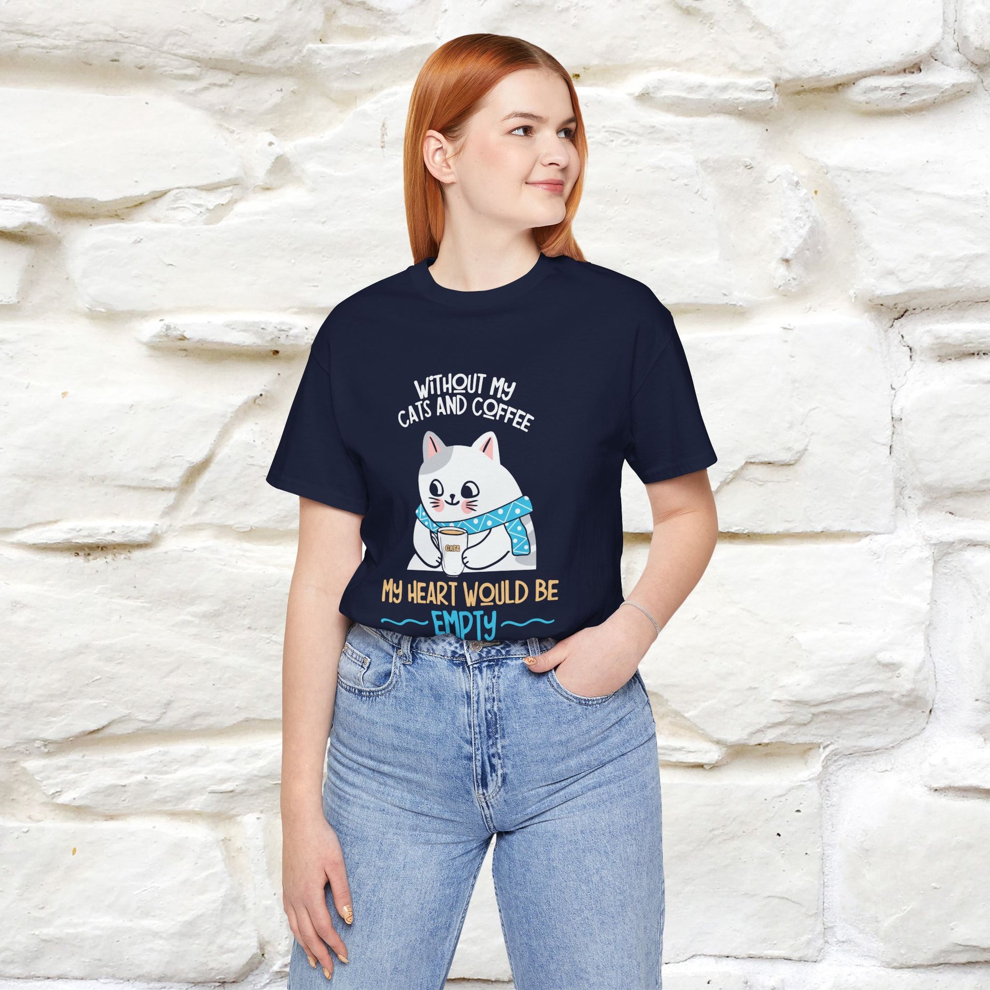 "Without My Cats and Coffee, My Heart Would Be Empty" Cat T-shirt | Nunu&Miao Studio - Nunu&Miao Studio