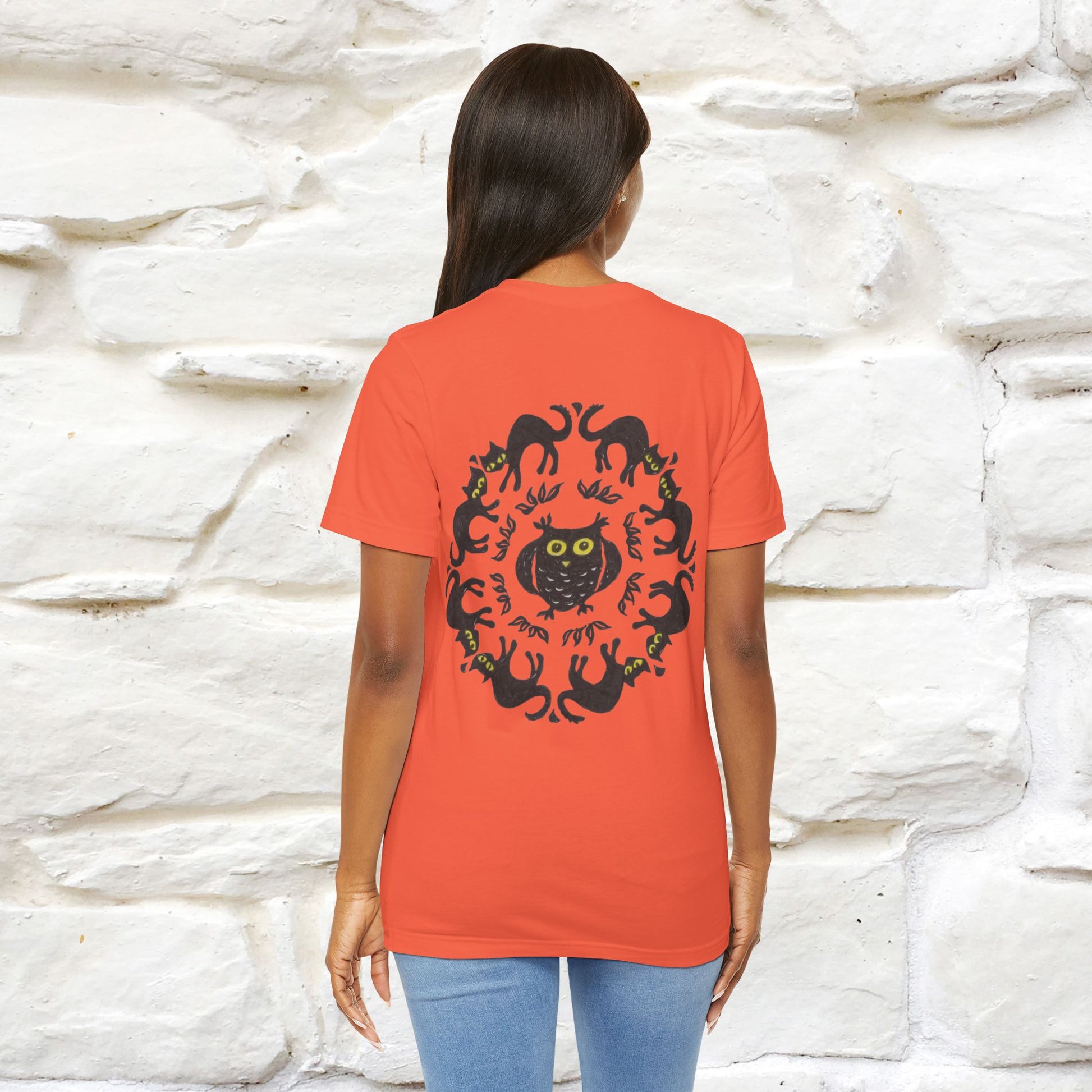 ''Black Cat Circle'' Cat T-Shirt Front and Back Design | Nunu&Miao Studio - Nunu&Miao Studio