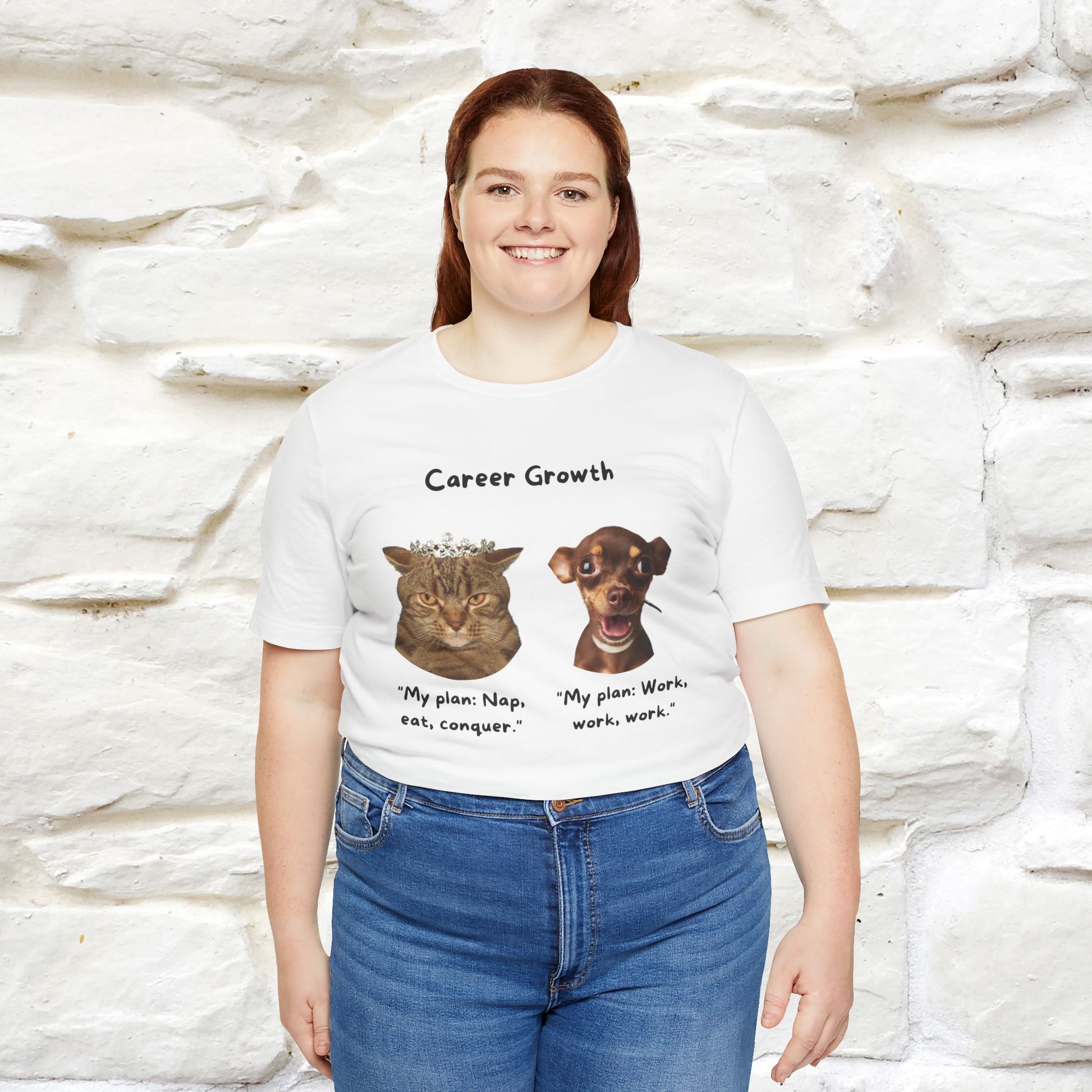 "Career Growth: Cat vs. Dog" | Cat T-Shirt | Nunu&Miao Studio - Nunu&Miao Studio