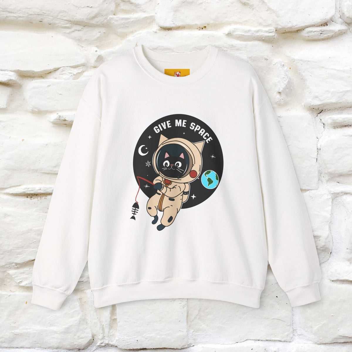 Artistic cat sweatshirt with “Give Me Space, Art”  cat design
