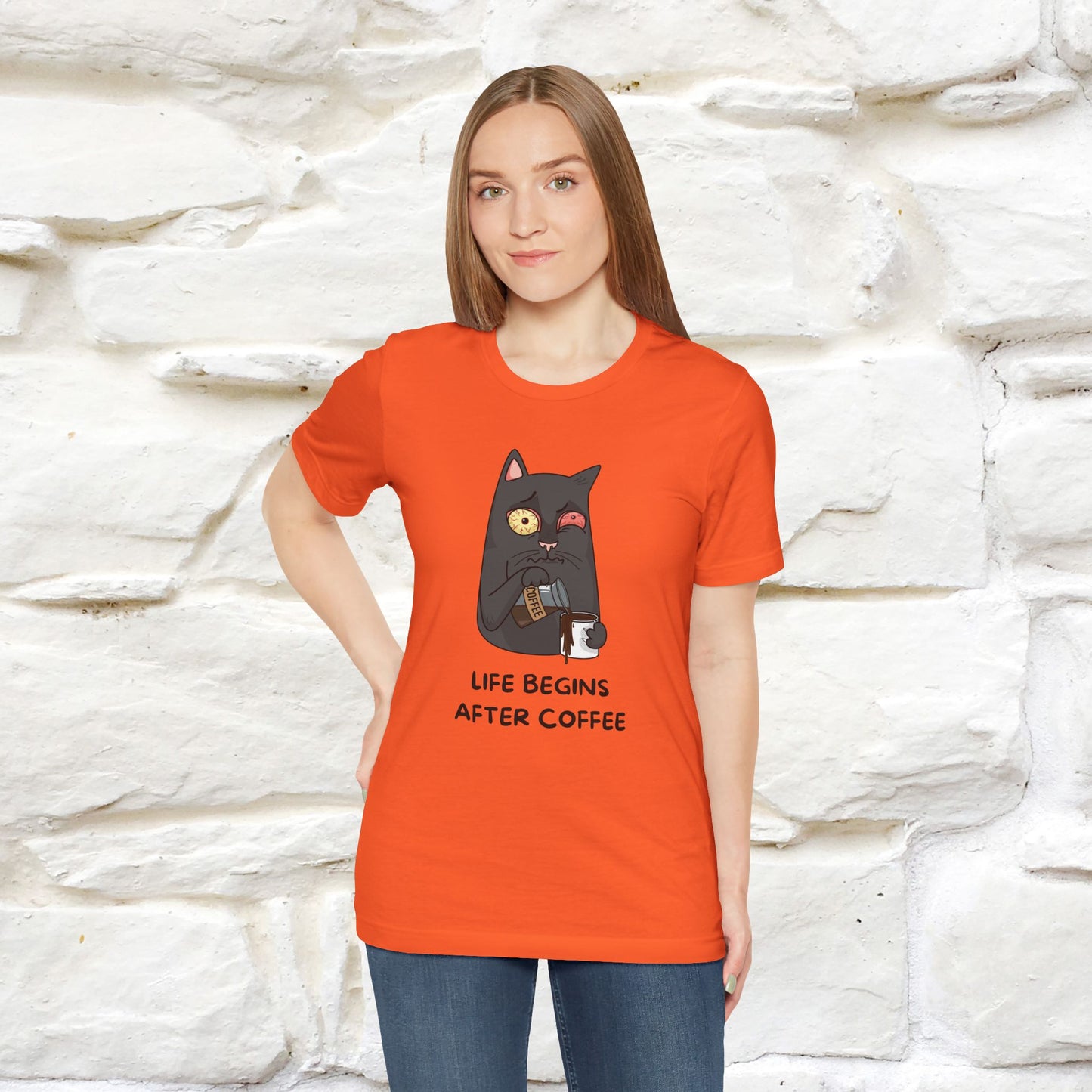 ''Life Begings After Coffe''  Cat T-shirt for Men and Women  100% Cotton* - Nunu&Miao Studio