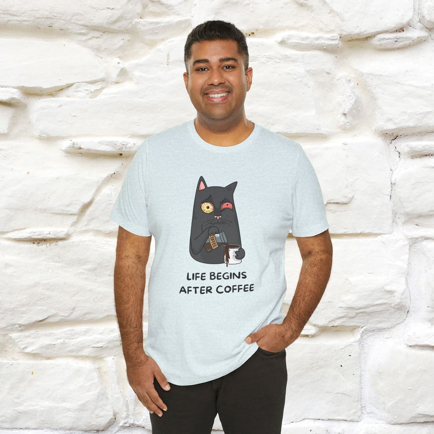 ''Life Begings After Coffe''  Cat T-shirt for Men and Women  100% Cotton* - Nunu&Miao Studio