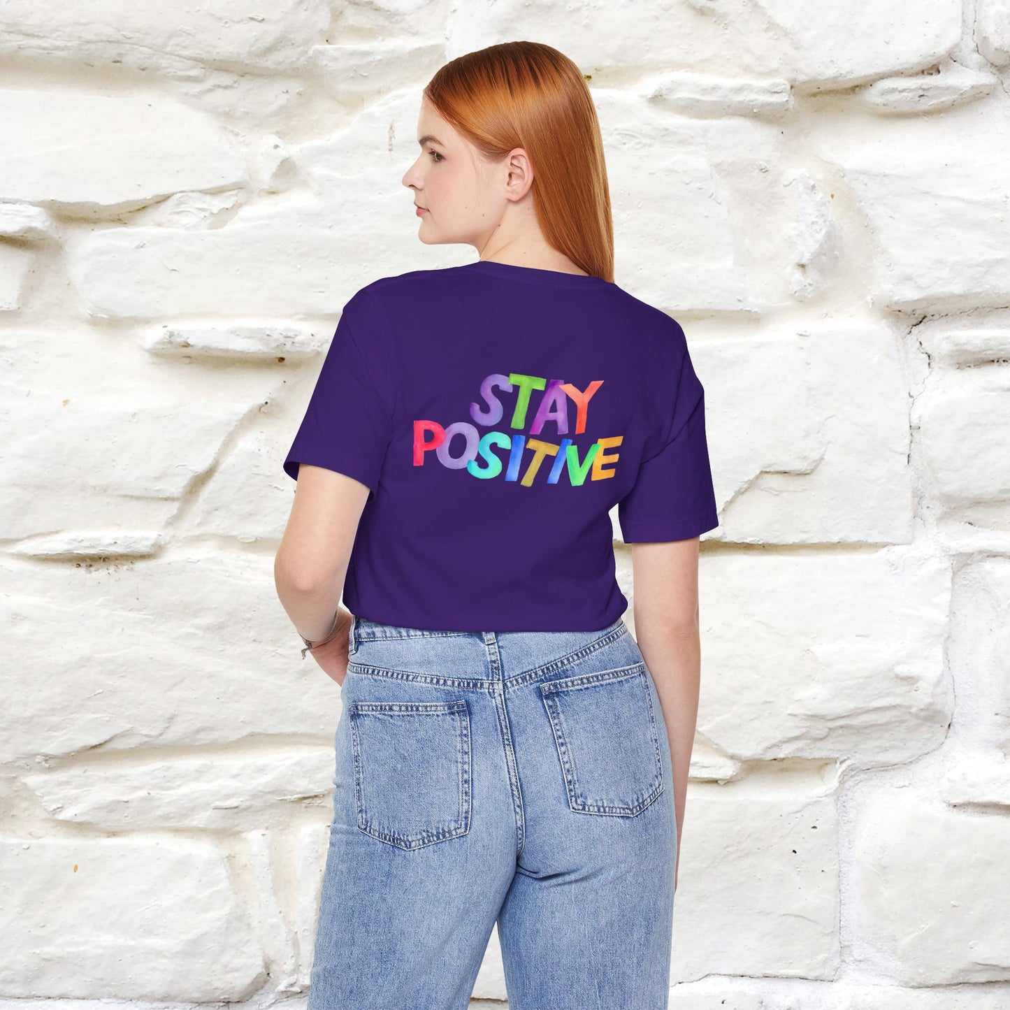 "Stay Positive'' Cat T-Shirt | Front & Back Design | Nunu&Miao Studio - Nunu&Miao Studio