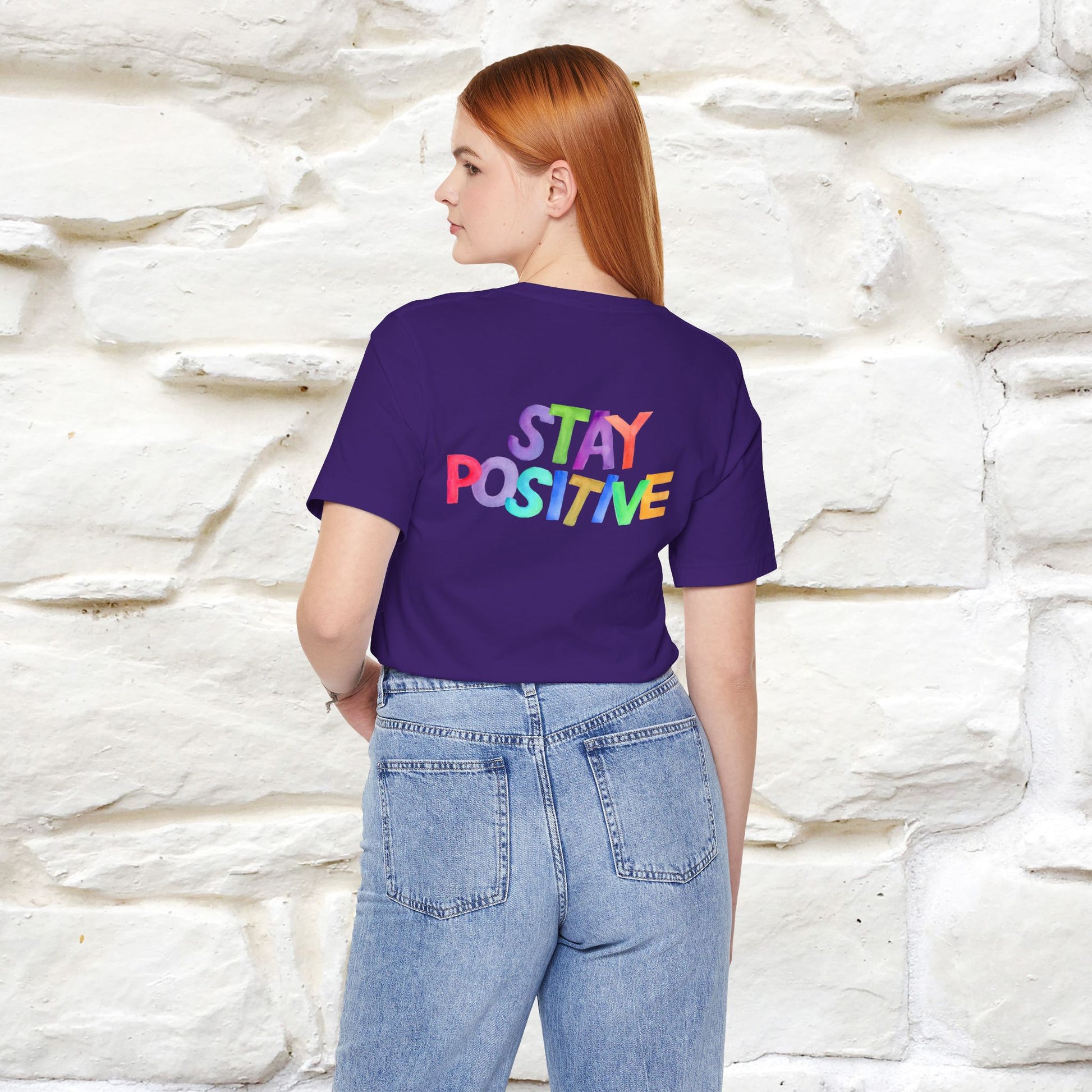 "Stay Positive'' Cat T-Shirt | Front & Back Design | Nunu&Miao Studio - Nunu&Miao Studio