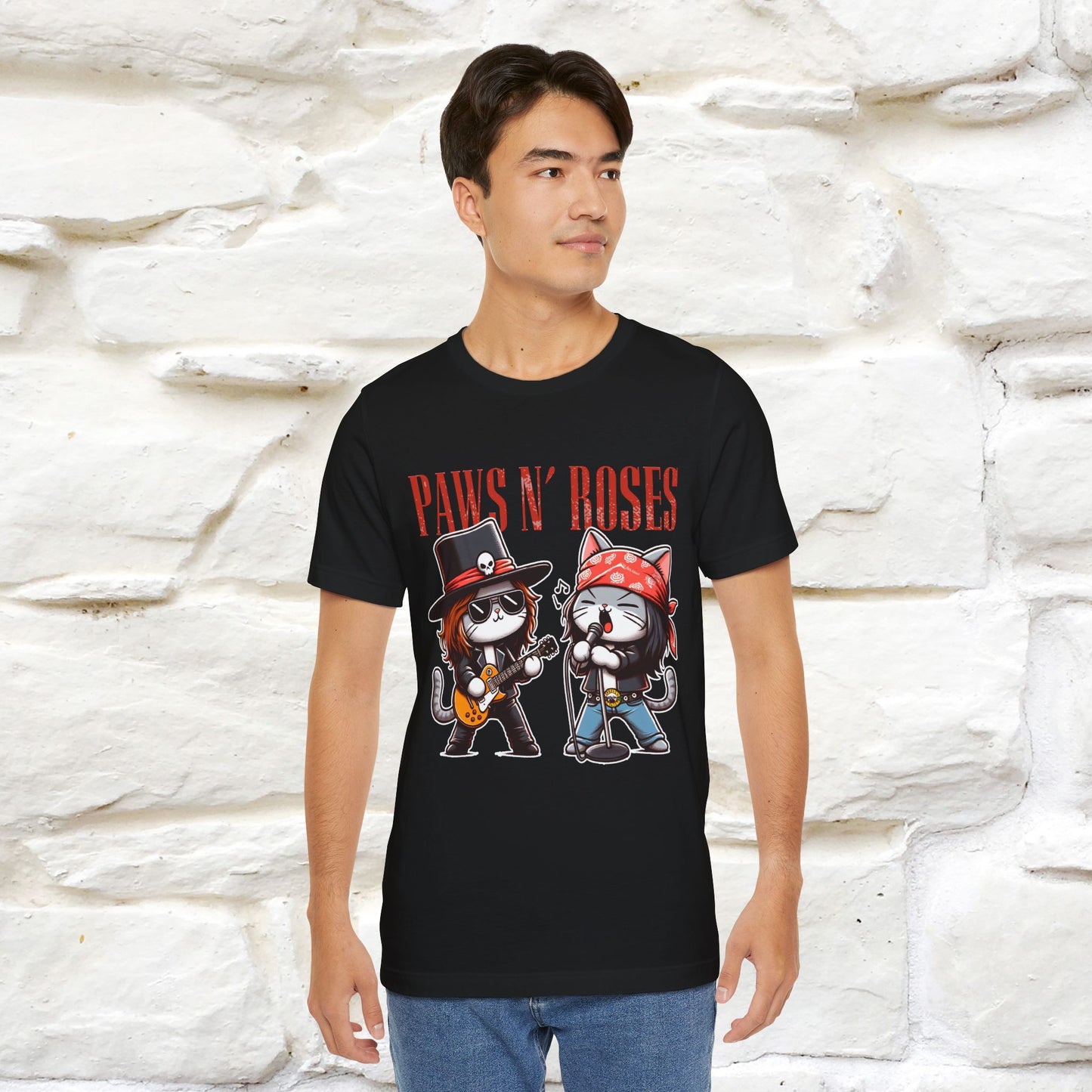 Paws N' Roses T-Shirt | Rock-Inspired Cat Lover  | Nunu&Miao Studio - Nunu&Miao Studio