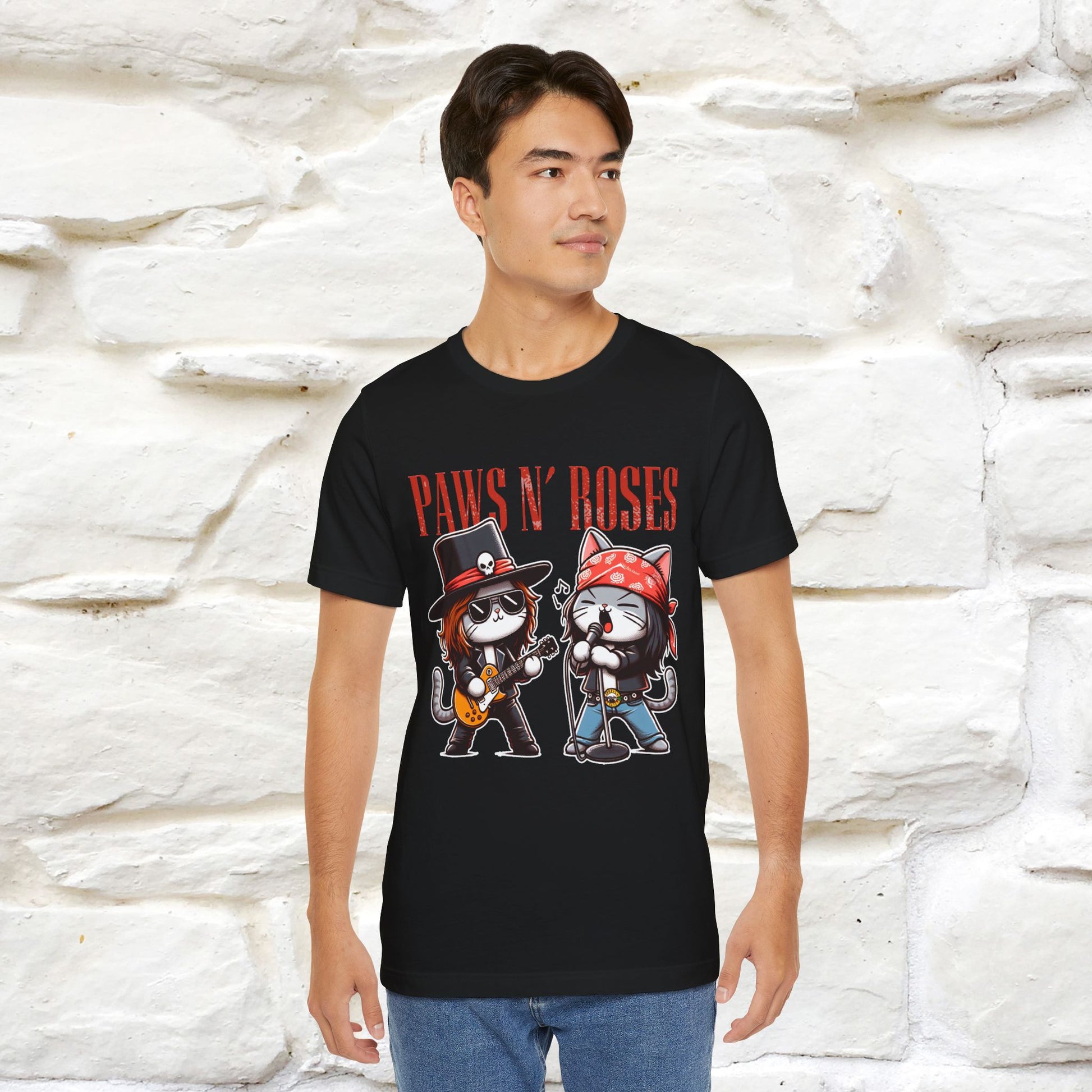 Paws N' Roses T-Shirt | Rock-Inspired Cat Lover  | Nunu&Miao Studio - Nunu&Miao Studio