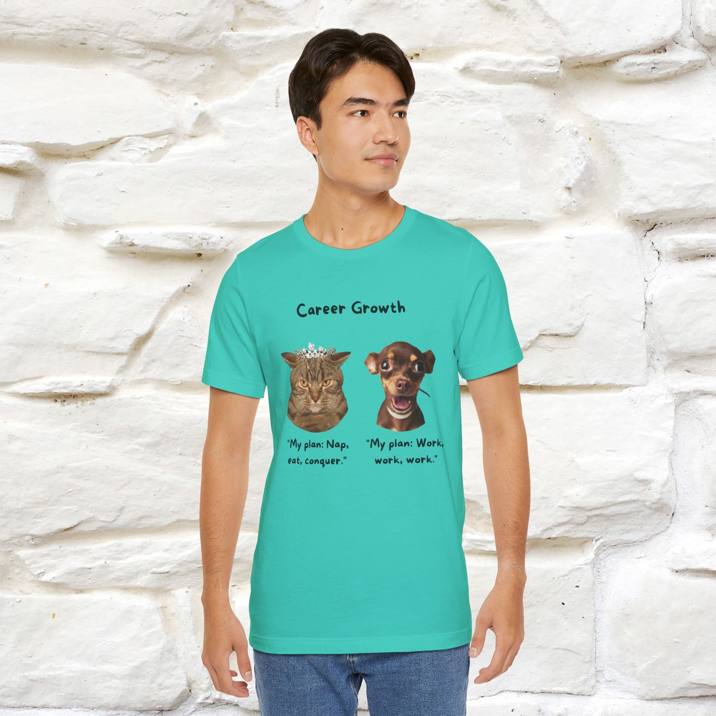 "Career Growth: Cat vs. Dog" | Cat T-Shirt | Nunu&Miao Studio - Nunu&Miao Studio