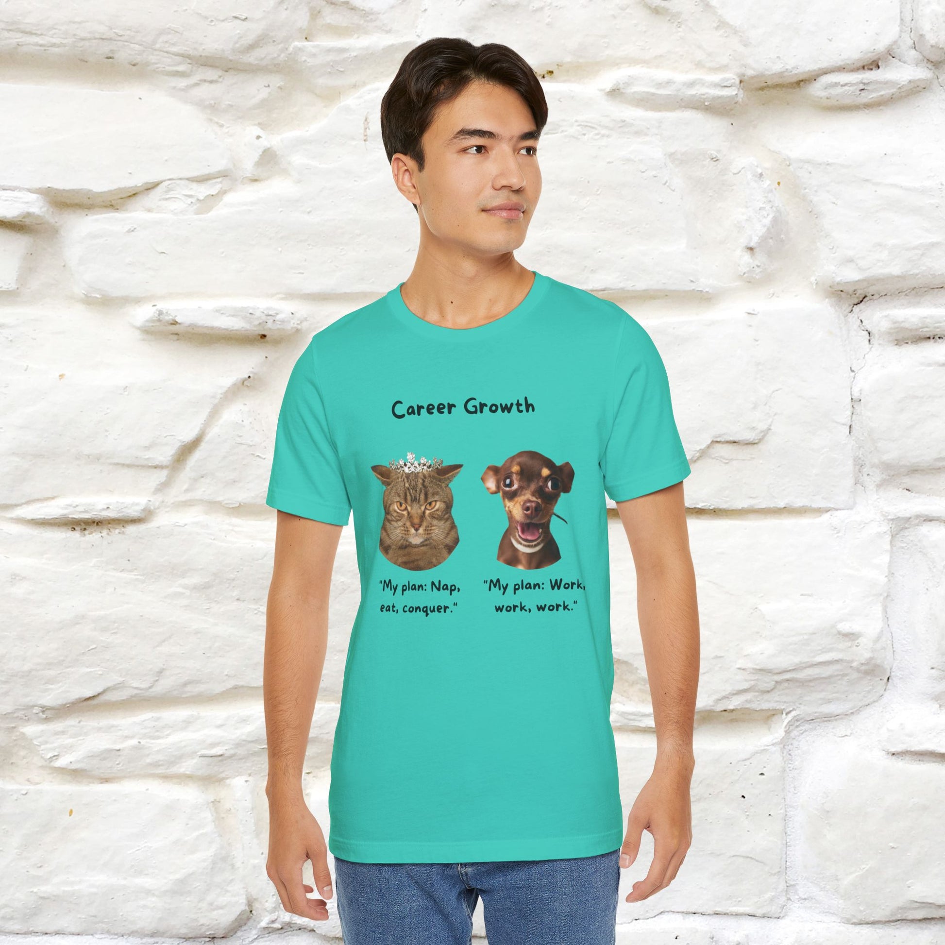 "Career Growth: Cat vs. Dog" | Cat T-Shirt | Nunu&Miao Studio - Nunu&Miao Studio