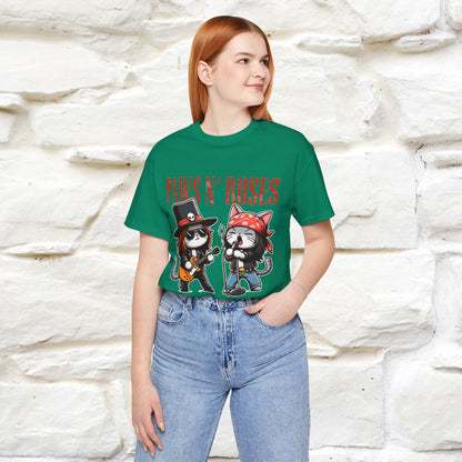 Paws N' Roses T-Shirt | Rock-Inspired Cat Lover  | Nunu&Miao Studio - Nunu&Miao Studio