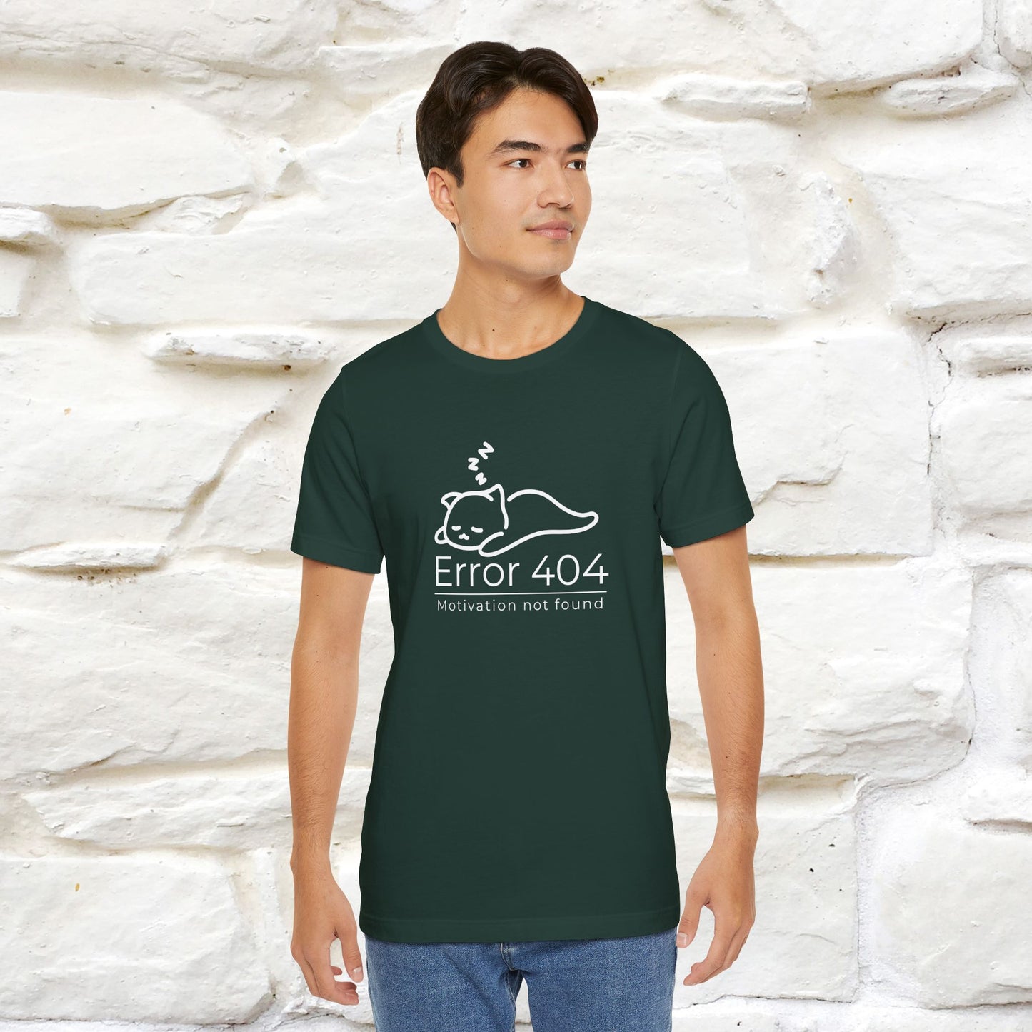 ''Error 404 Motivation Not Found'' Cat T-Shirt Front and Back Design | Nunu&Miao Studio - Nunu&Miao Studio
