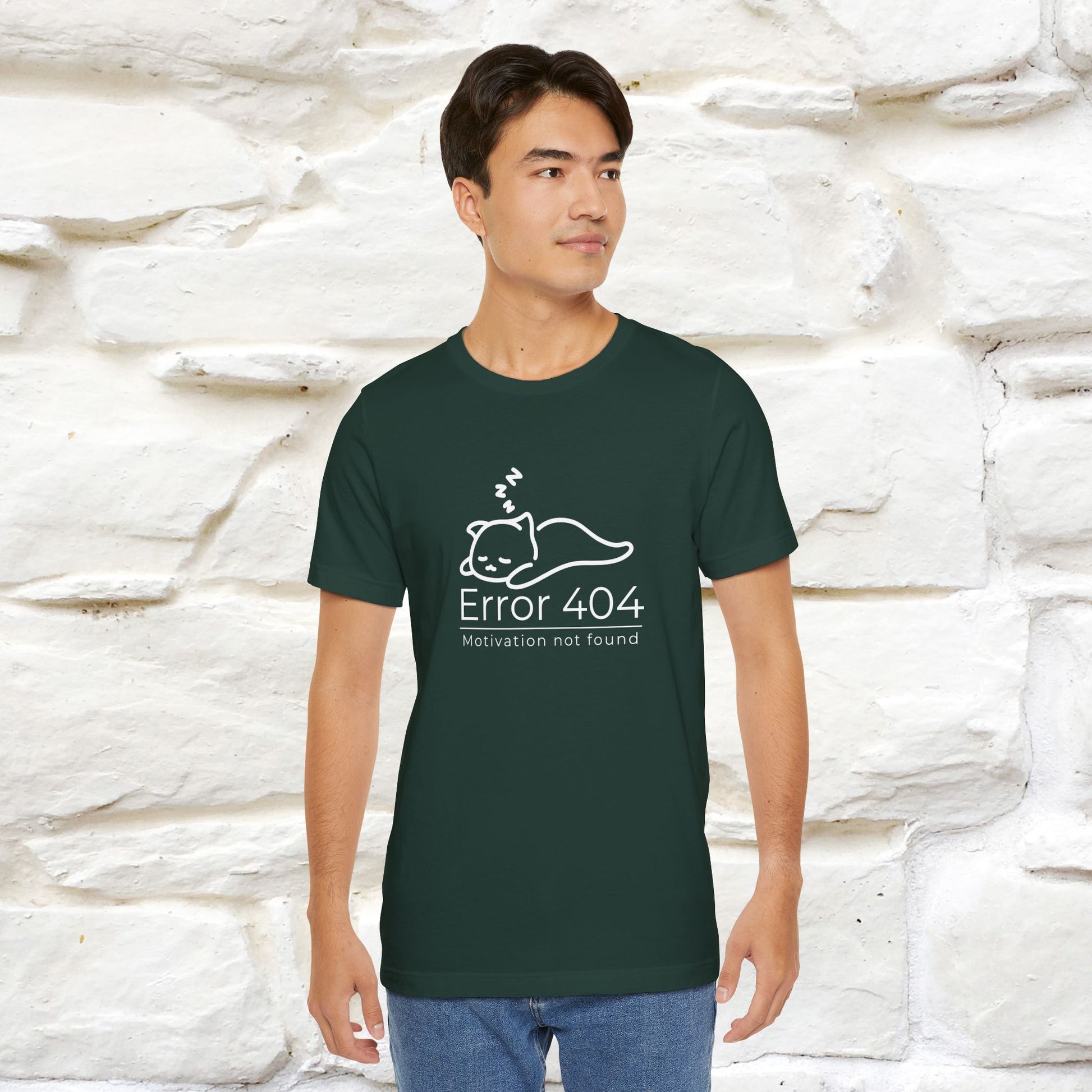 ''Error 404 Motivation Not Found'' Cat T-Shirt Front and Back Design | Nunu&Miao Studio - Nunu&Miao Studio