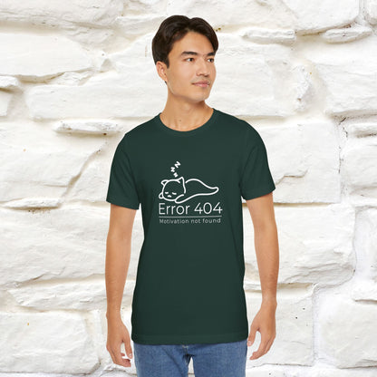 ''Error 404 Motivation Not Found'' Cat T-Shirt Front and Back Design | Nunu&Miao Studio - Nunu&Miao Studio