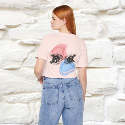 ''Pink and Blu'' Cat T-Shirt Front and Back Design | Nunu&Miao Studio - Nunu&Miao Studio