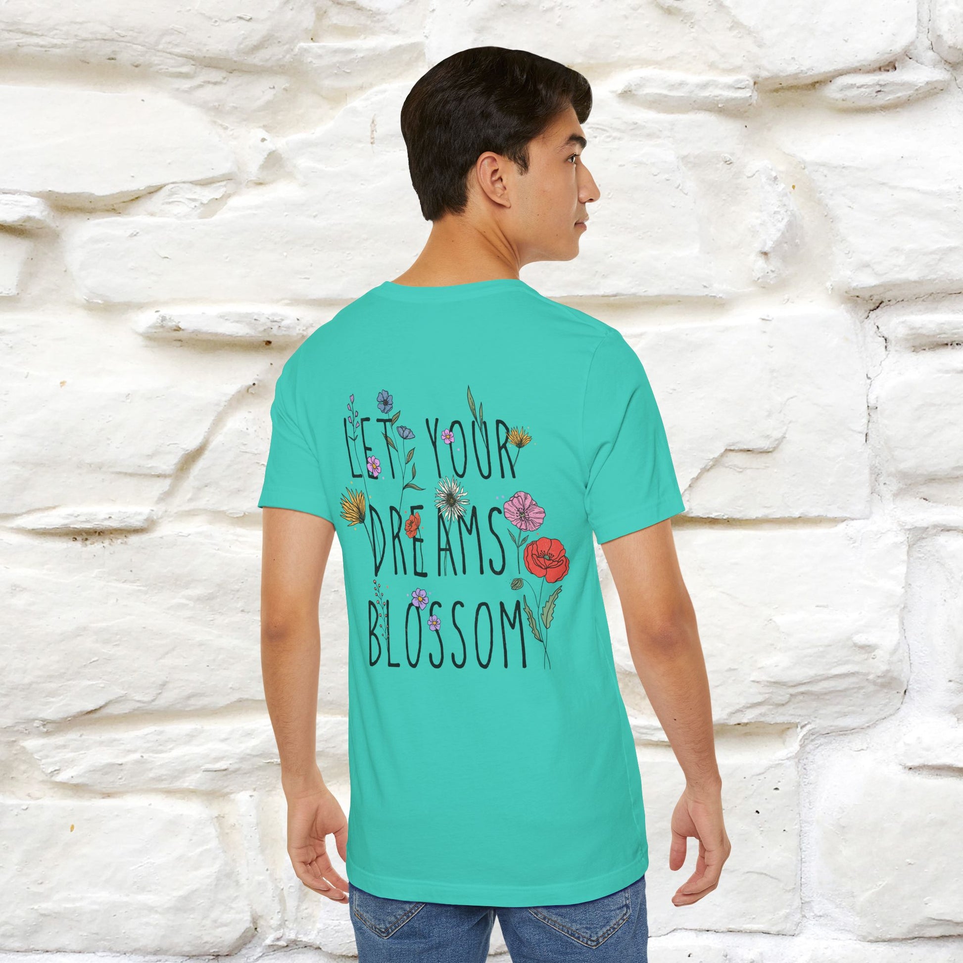 "Let Your Dreams Blossom'' Cat T-Shirt Front and Back Design | Nunu&Miao Studio - Nunu&Miao Studio