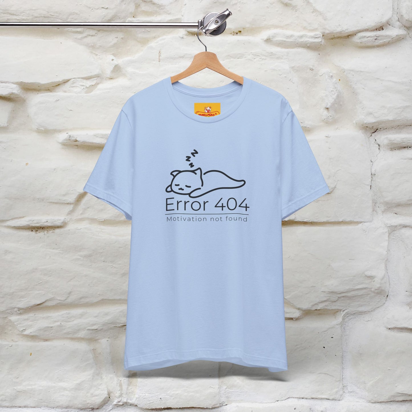 ''Error 404 Motivation Not Found'' Cat T-Shirt Front and Back Design | Nunu&Miao Studio - Nunu&Miao Studio