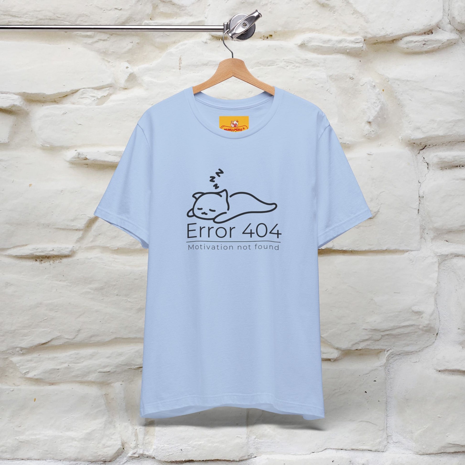 ''Error 404 Motivation Not Found'' Cat T-Shirt Front and Back Design | Nunu&Miao Studio - Nunu&Miao Studio