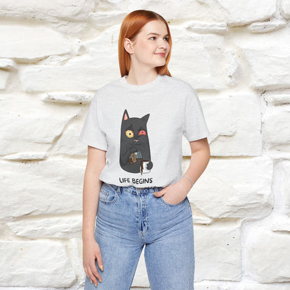 ''Life Begings After Coffe''  Cat T-shirt for Men and Women  100% Cotton*