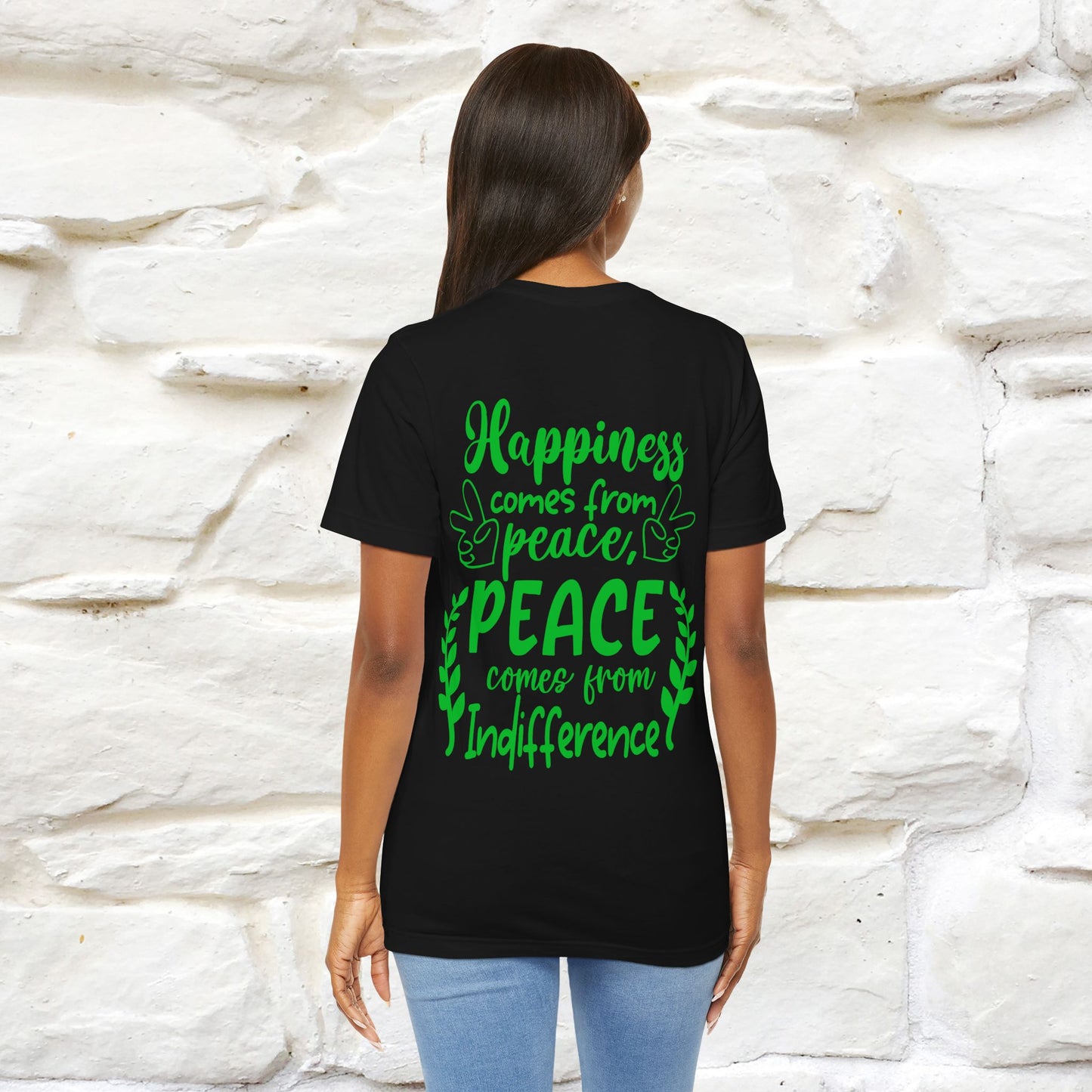 "Happiness Comes From Peace, Peace Comes From Indifference" Cat T-Shirt| Front & Back Design | Nunu&Miao Studio - Nunu&Miao Studio