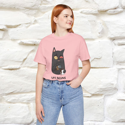 ''Life Begings After Coffe''  Cat T-shirt for Men and Women  100% Cotton*