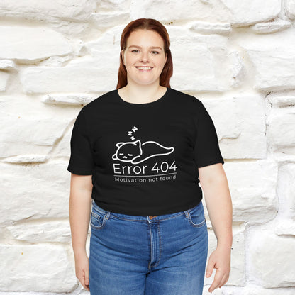 ''Error 404 Motivation Not Found'' Cat T-Shirt Front and Back Design | Nunu&Miao Studio - Nunu&Miao Studio