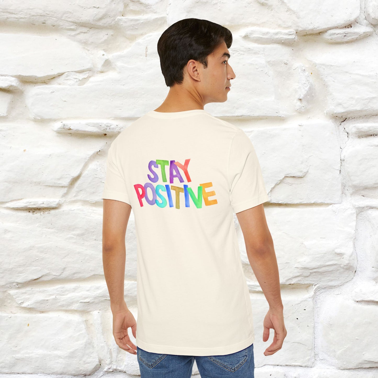 "Stay Positive'' Cat T-Shirt | Front & Back Design | Nunu&Miao Studio - Nunu&Miao Studio