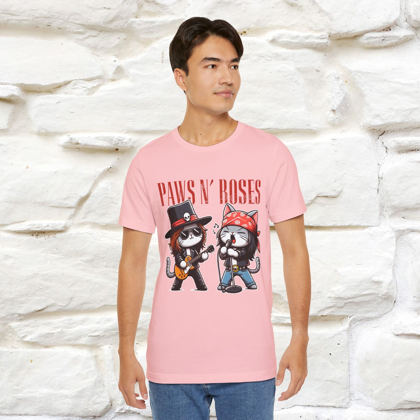 Paws N' Roses T-Shirt | Rock-Inspired Cat Lover  | Nunu&Miao Studio - Nunu&Miao Studio