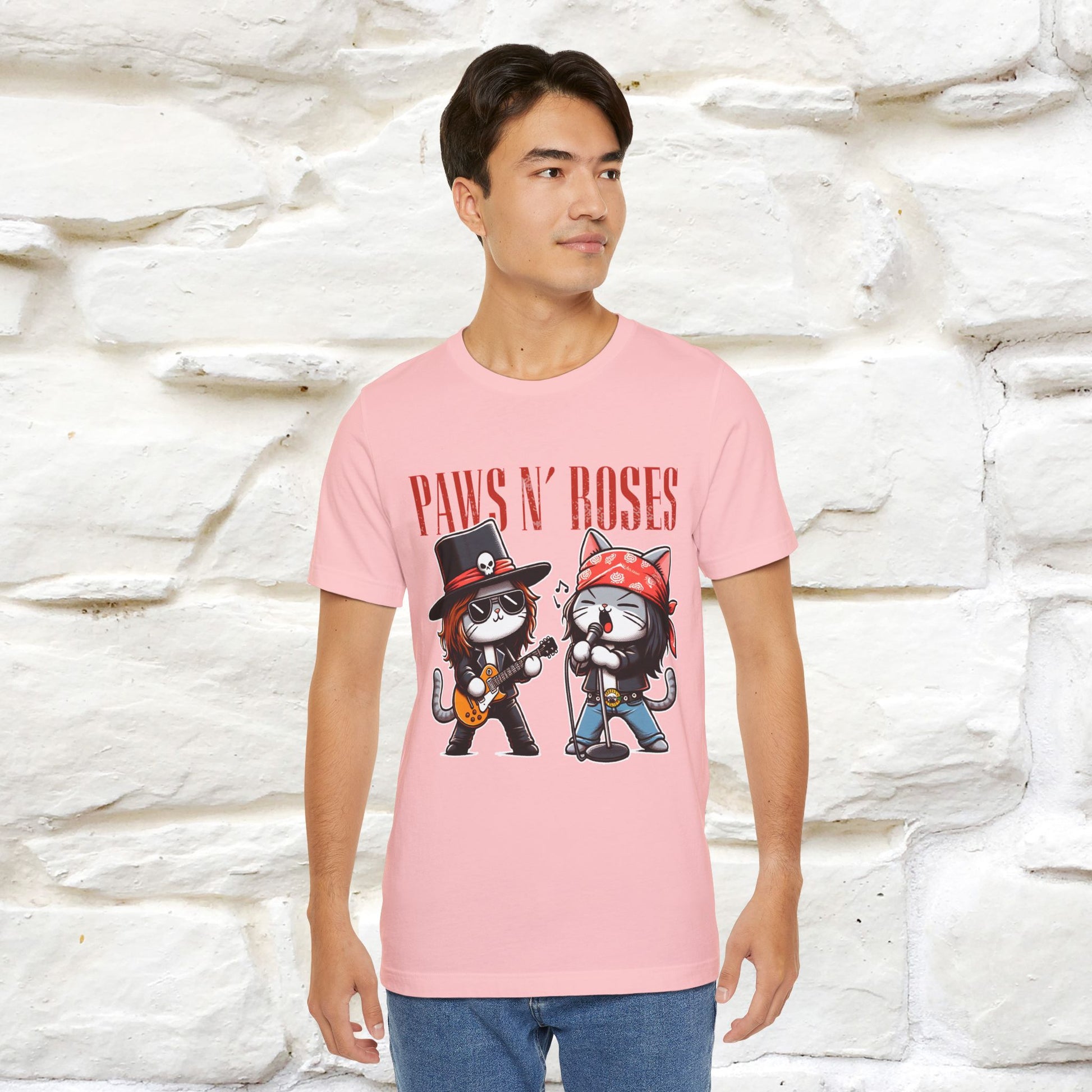 Paws N' Roses T-Shirt | Rock-Inspired Cat Lover  | Nunu&Miao Studio - Nunu&Miao Studio
