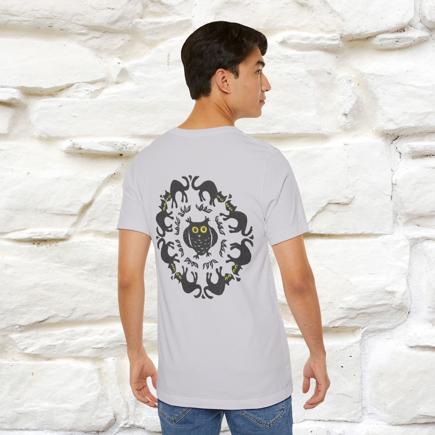 ''Black Cat Circle'' Cat T-Shirt Front and Back Design | Nunu&Miao Studio - Nunu&Miao Studio