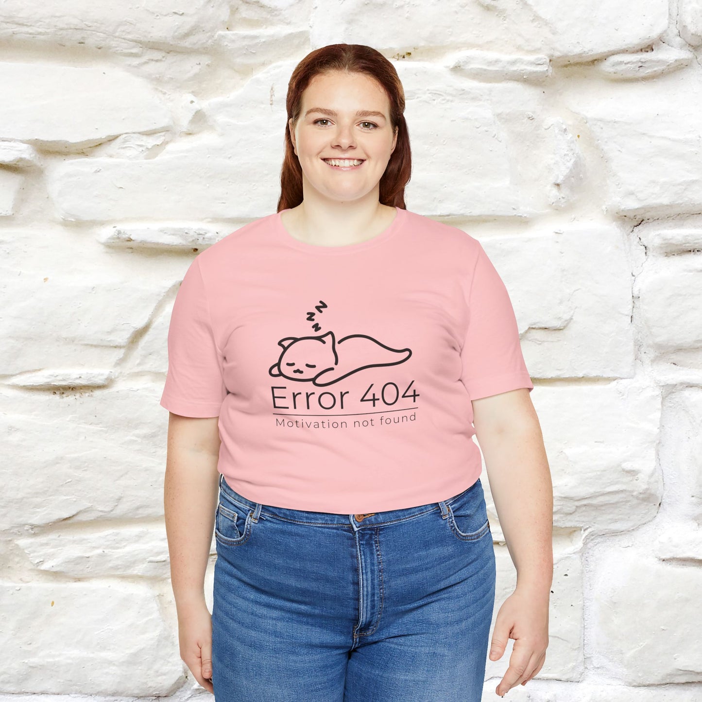 ''Error 404 Motivation Not Found'' Cat T-Shirt Front and Back Design | Nunu&Miao Studio - Nunu&Miao Studio