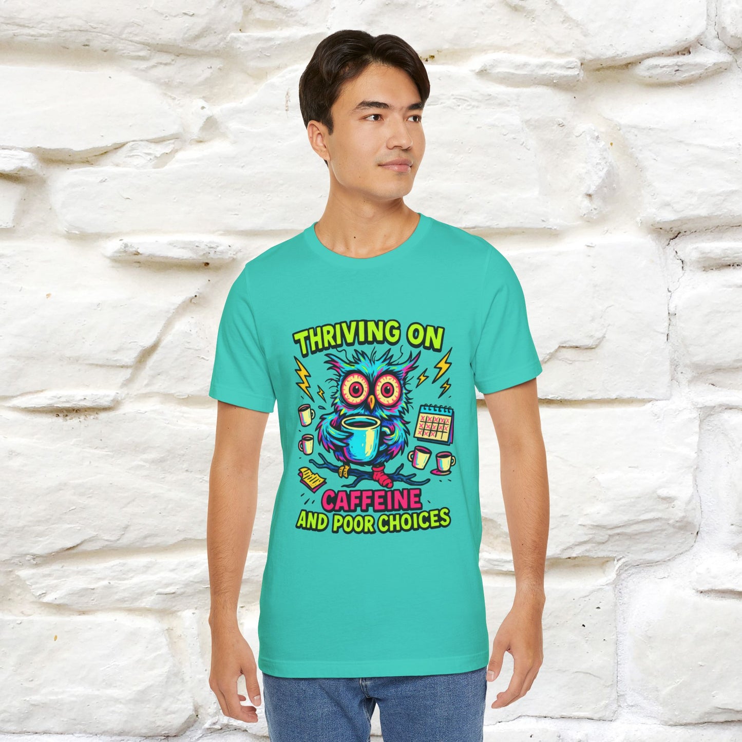 ''Thriving On Caffeine And Poor Choices''|  Sarcastic Cat T-Shirt | Nunu&Miao Studio