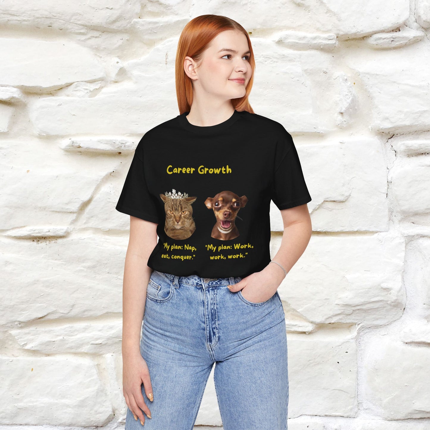 "Career Growth: Cat vs. Dog" | Cat T-Shirt | Nunu&Miao Studio - Nunu&Miao Studio
