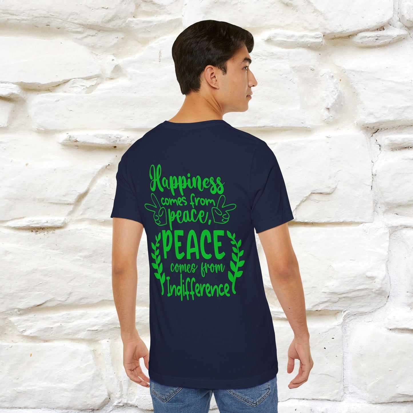 "Happiness Comes From Peace, Peace Comes From Indifference" Cat T-Shirt| Front & Back Design | Nunu&Miao Studio - Nunu&Miao Studio