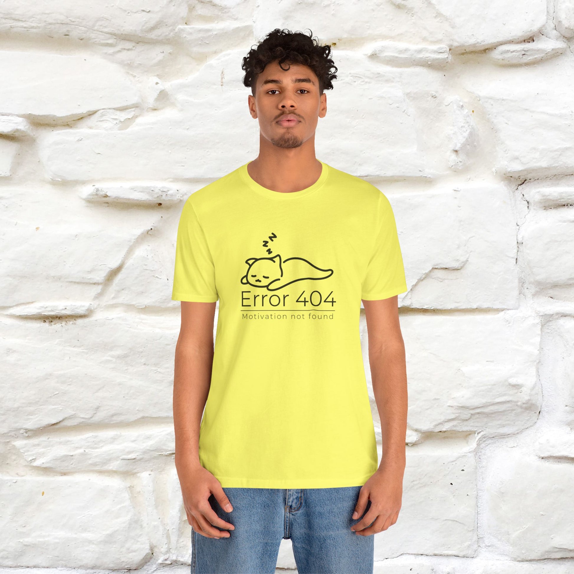 ''Error 404 Motivation Not Found'' Cat T-Shirt Front and Back Design | Nunu&Miao Studio - Nunu&Miao Studio