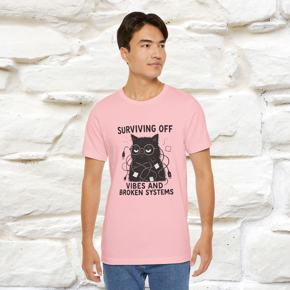 "Surviving Off...Vibes And Broken .. " |Cat T-Shirt | Nunu&Miao Studio
