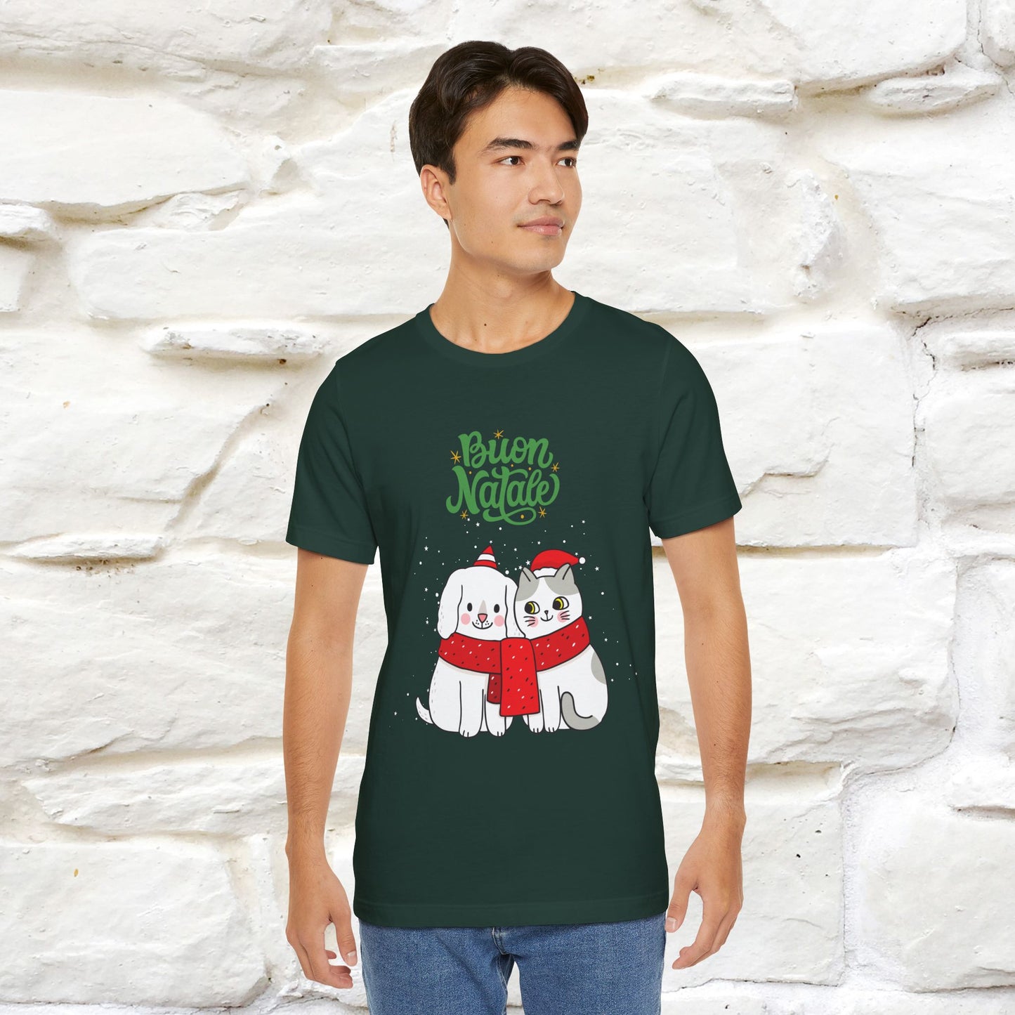 ''Buon Natale Cat and Dog'' Christmas T-shirt  | Nunu&Miao Studio - Nunu&Miao Studio