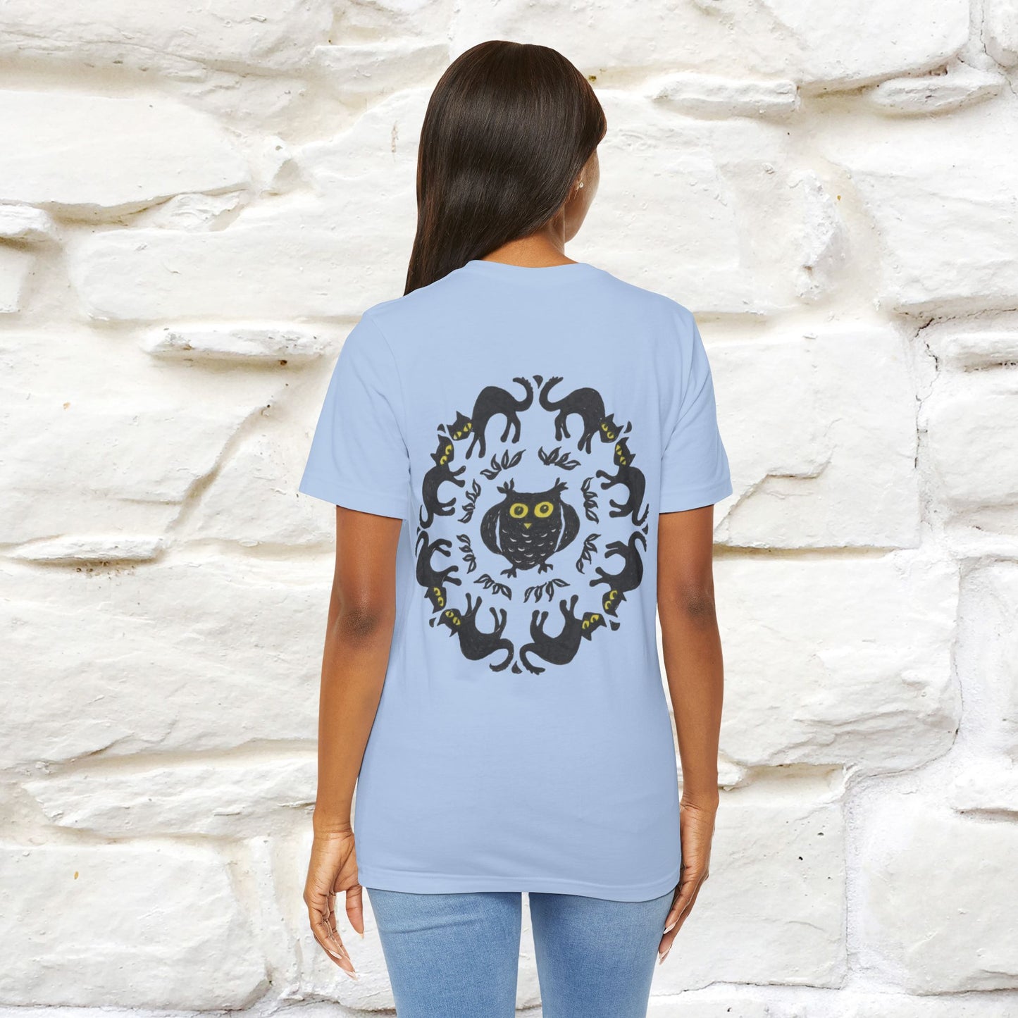 ''Black Cat Circle'' Cat T-Shirt Front and Back Design | Nunu&Miao Studio - Nunu&Miao Studio