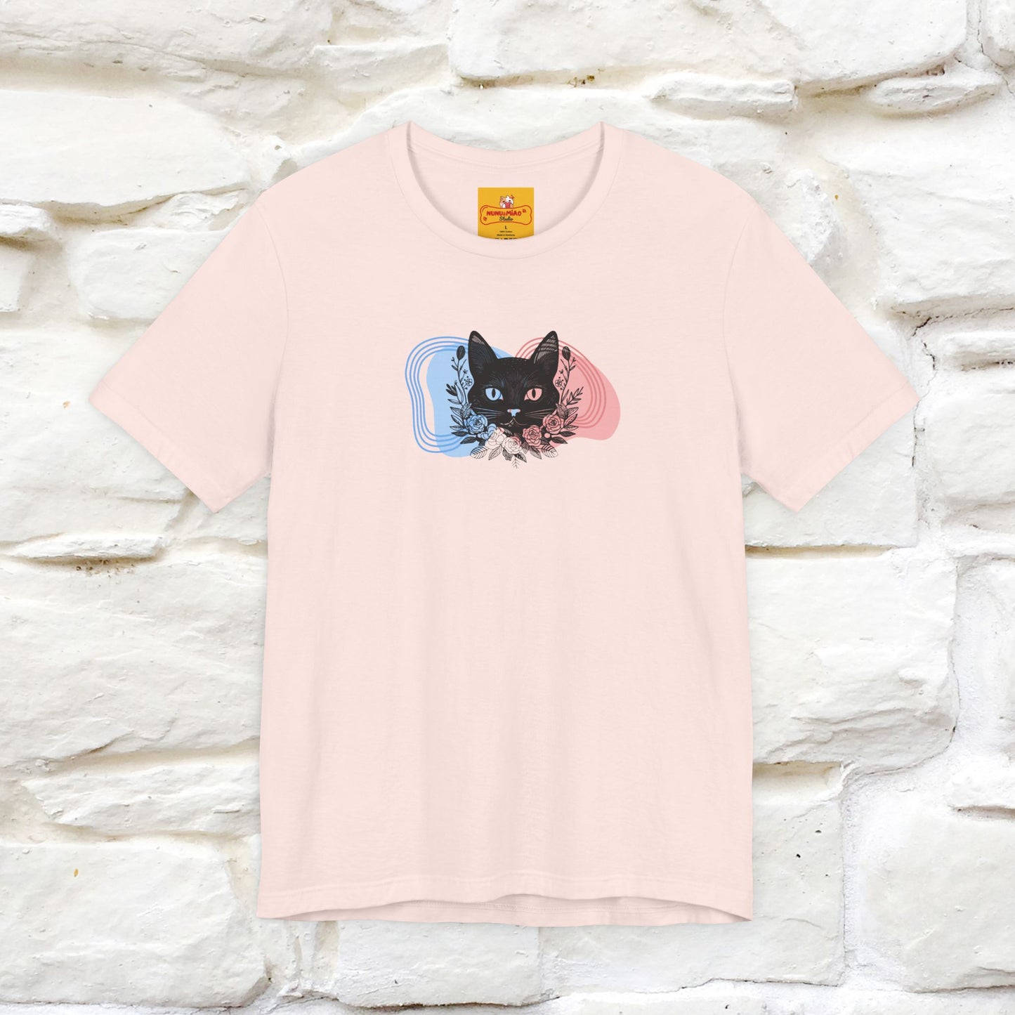 ''Pink and Blu'' Cat T-Shirt Front and Back Design | Nunu&Miao Studio - Nunu&Miao Studio